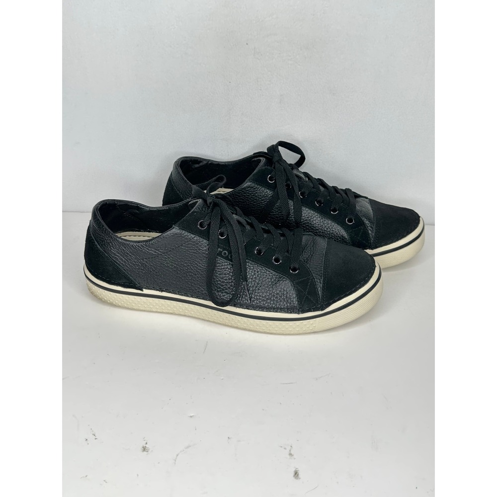Crocs Hover Luxe Mens 12 Black Pebbled Leather Suede Low Top Sneakers Shoes
